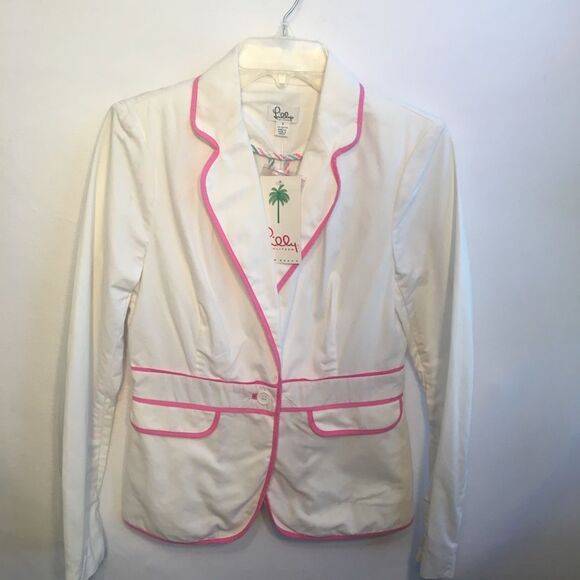Lilly Pulitzer White & Pink Long Sleeve Janice Jacket Blazer New Size 6 - Picture 2 of 10